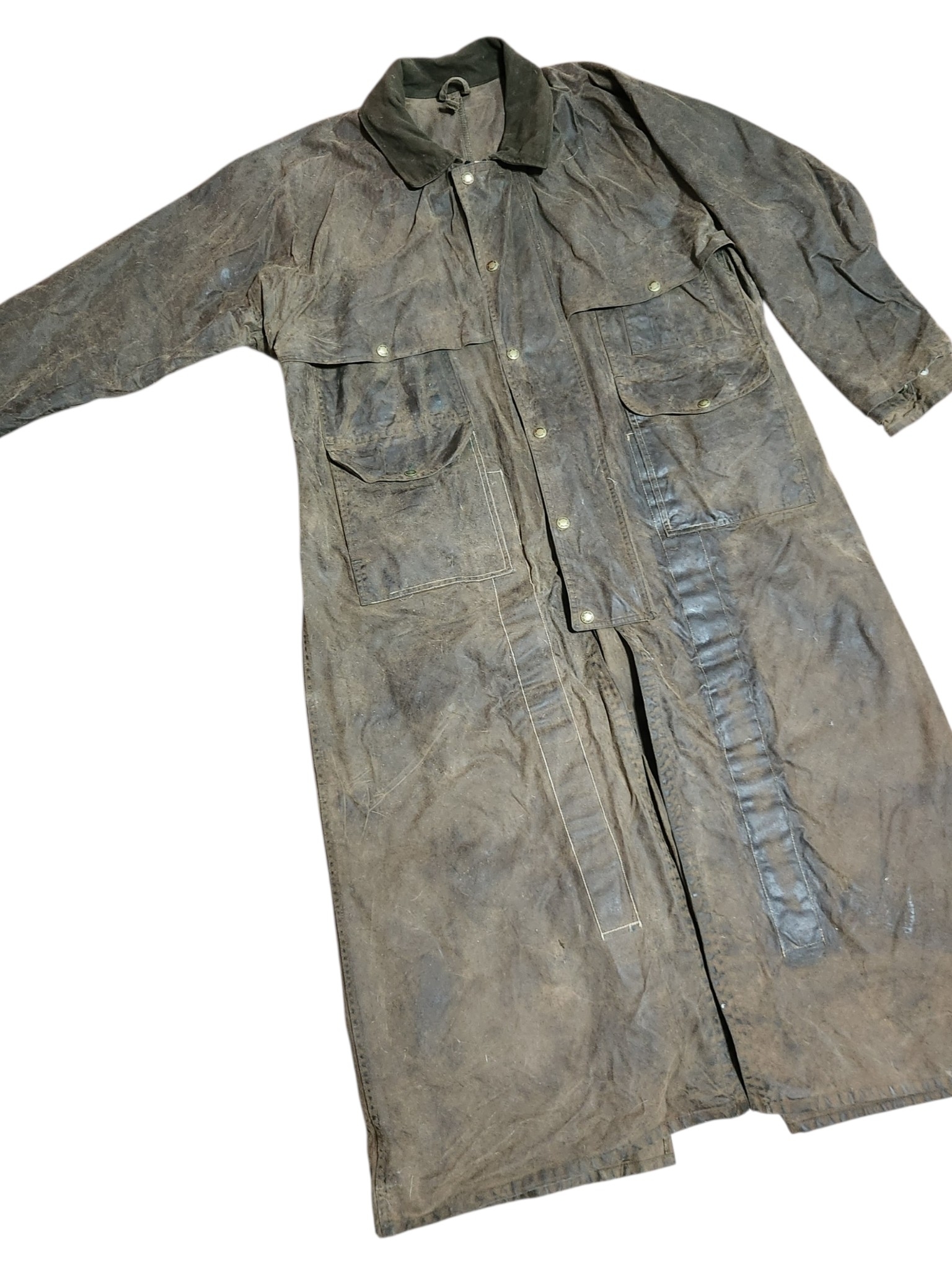 Filson Otter Green 465n Waxed Shelter Tin Cloth Duster Coat Jacket Large Usa